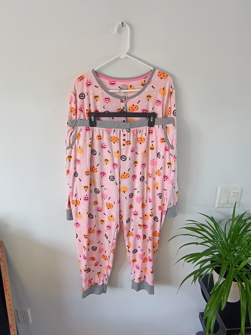 Cuddl Duds Halloween Pajama Set 2X Pink Pumpkin Plus Size Spooky Sleepwear